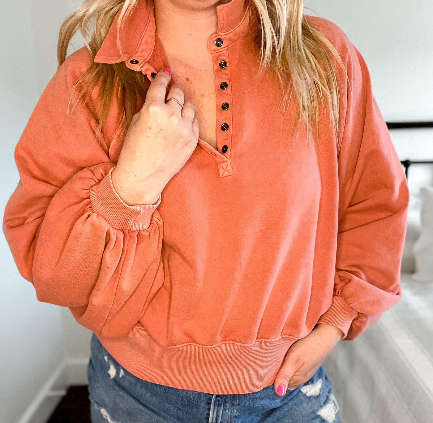 Collared half snap sweatshirt